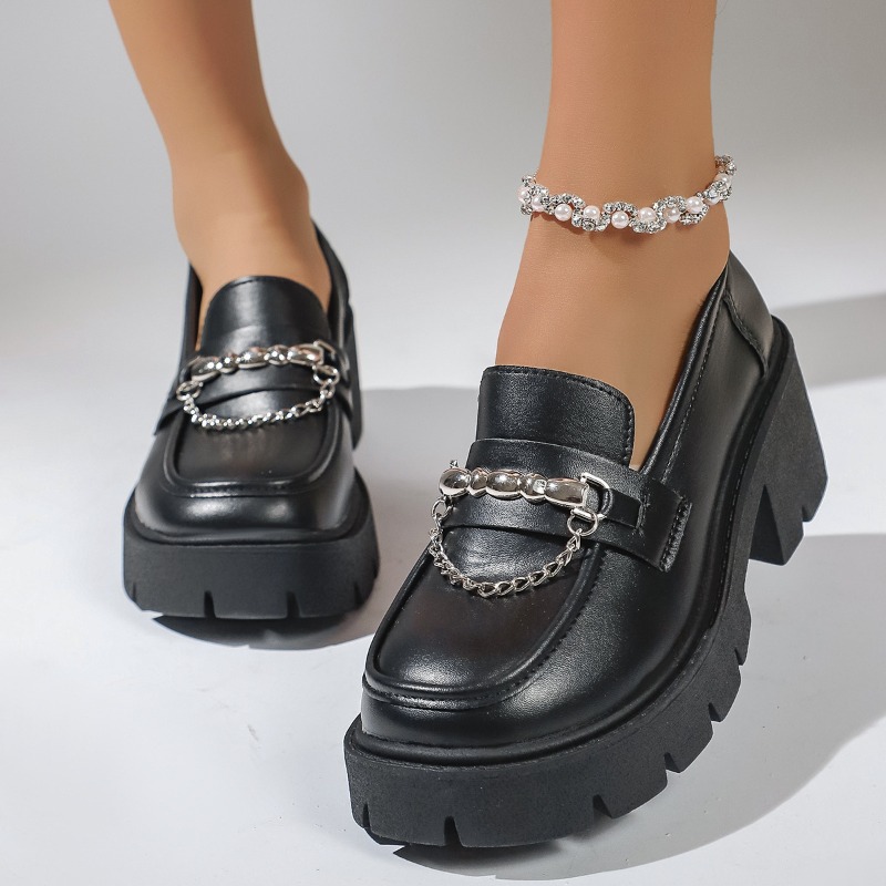 2026 Fashion Metal Chain Platf - Women'S Shoes Loafers Black ulasan dan harga