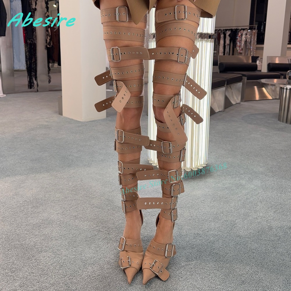 Khaki Multi-Buckles Strap Glad - Women Shoes Boots ulasan dan harga