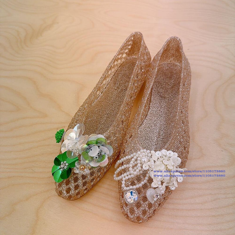 Glitter Gold Hollow Jelly Flat - Jelly Sandal Women ulasan dan harga