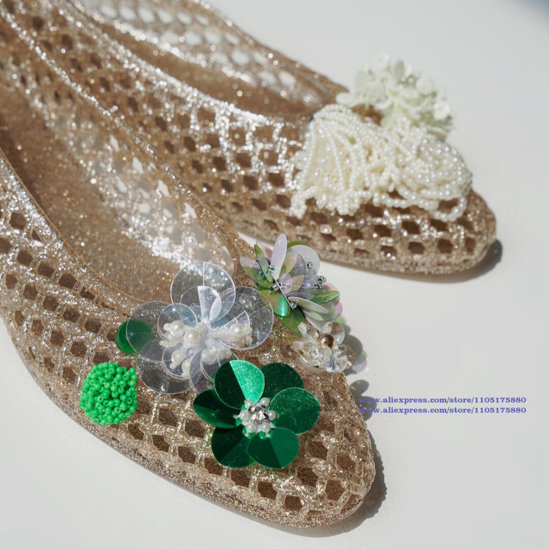 Glitter Gold Hollow Jelly Flat - Jelly Sandal Women ulasan dan harga