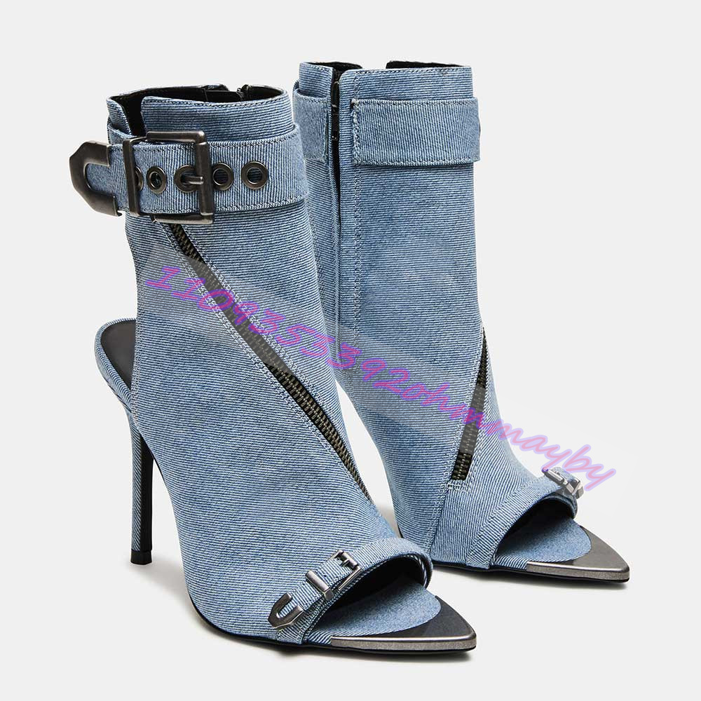 Summer Blue Denim Pointed-Toe  - Women Shoes Boots ulasan dan harga