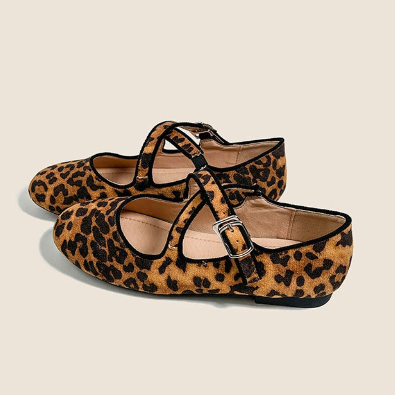 Women Leopard Flats Cross Buck - Women'S Shoes Round Toe ulasan dan harga