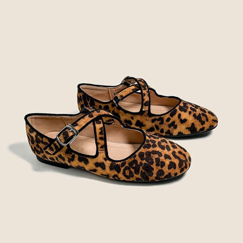 Women Leopard Flats Cross Buck - Women'S Shoes Round Toe ulasan dan harga