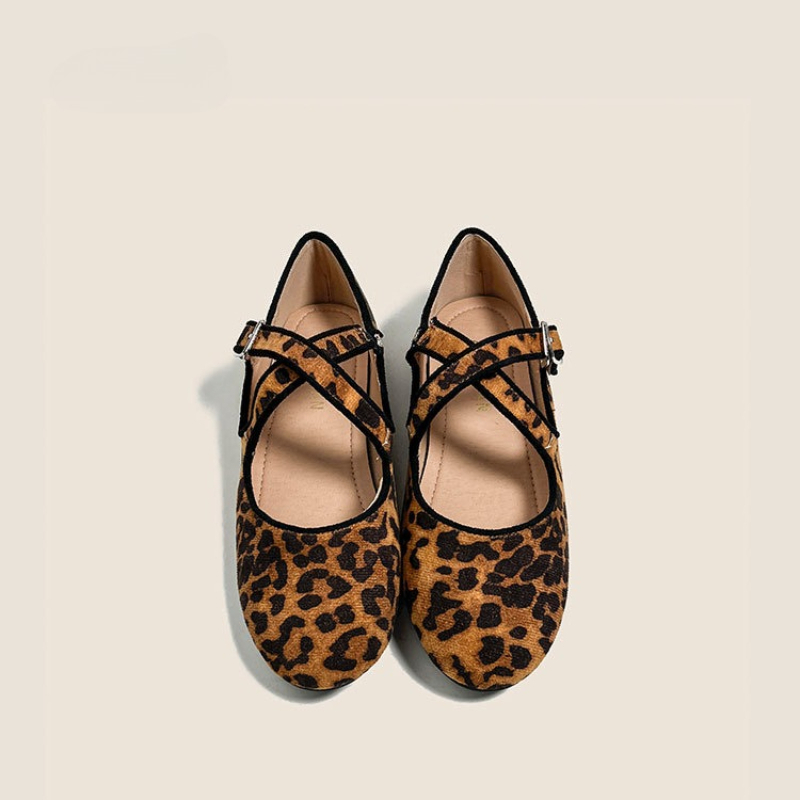 Women Leopard Flats Cross Buck - Women'S Shoes Round Toe ulasan dan harga