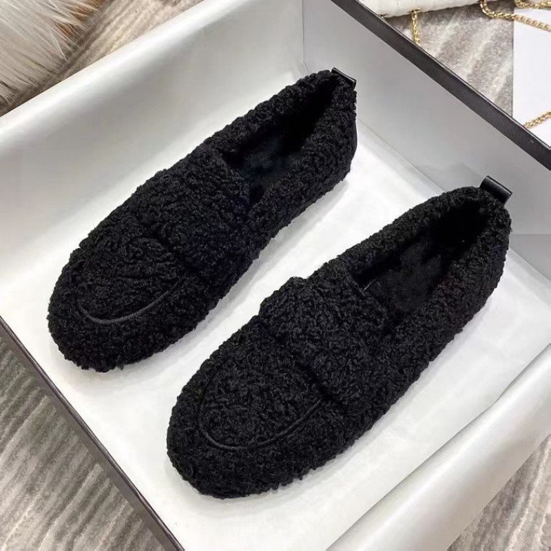 Women's Thick Sole Furry Shoes - Women'S Shoes Loafers Black ulasan dan harga