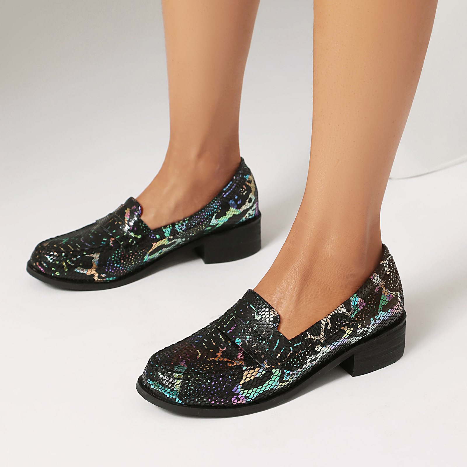 Women's Snake Print Loafers Lo - Women'S Shoes Loafers Black ulasan dan harga